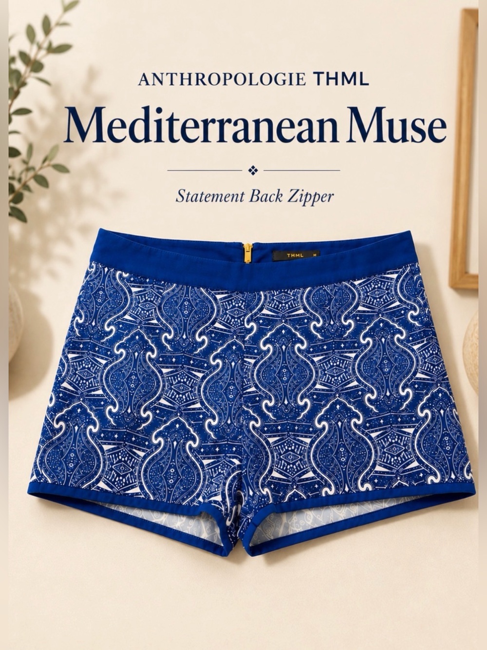 Anthropologie THML Blue Mosaic Print Shorts Size M